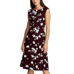 Lauren by Ralph Lauren Women's Floral Plum Pleated Jersey Dress Size 10 Petite